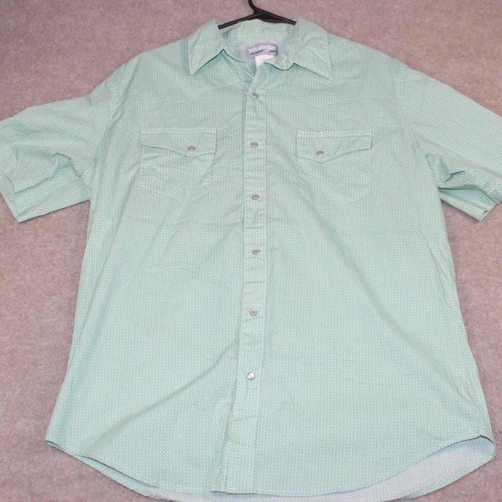 Wrangler Wrancher Mens Green Geometric Pearl Snap Western Shirt MTW1377 L